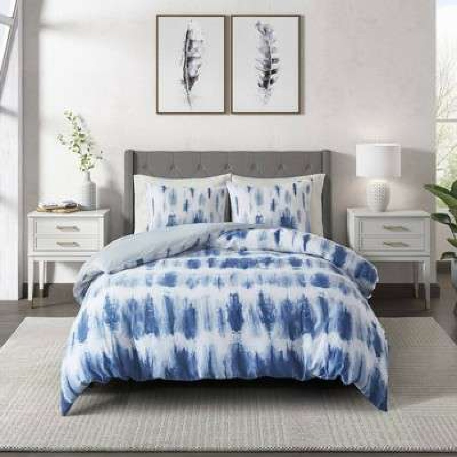 Duvet Cover Bedding Sets * | Best Pirce 3Pc Tie Dye Cotton Printed Duvet Set Cosmoliving By Cosmopolitan Blue