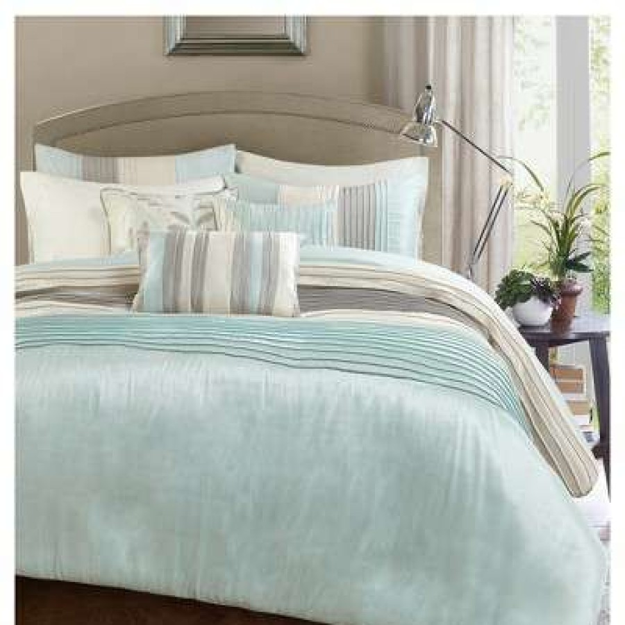 Duvet Cover Bedding Sets * | Best Pirce Madison Park 6Pc Salem Pleated Colorblock Duvet Cover Set