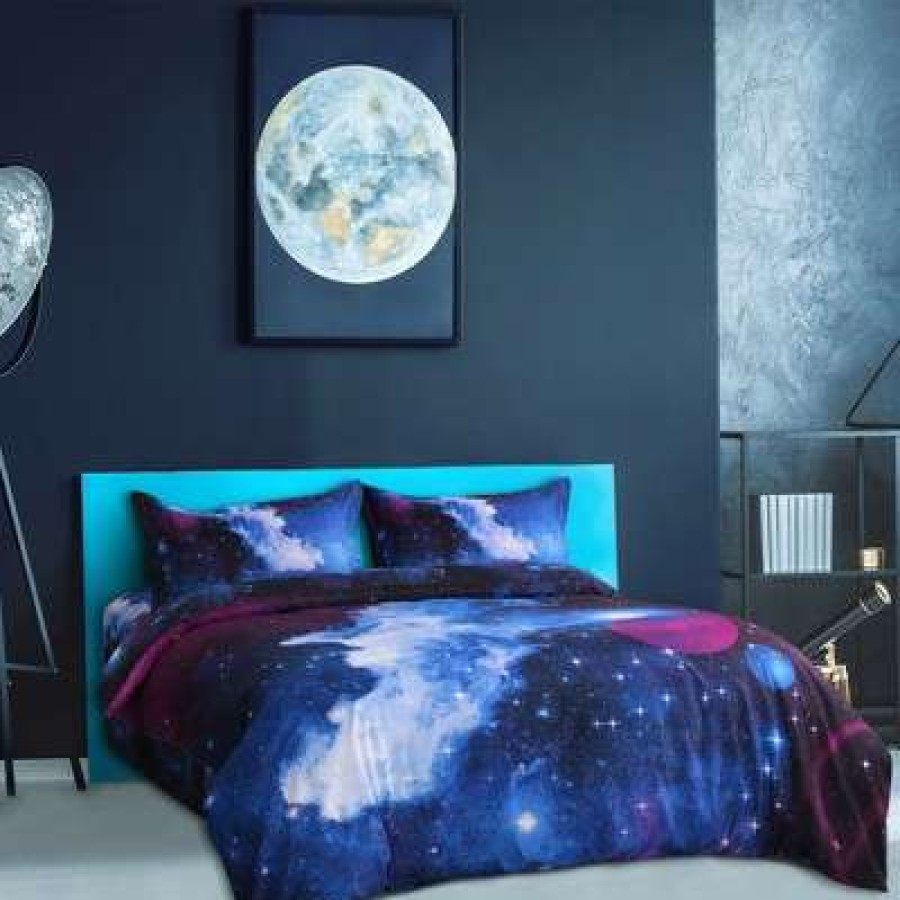 Duvet Cover Bedding Sets * | Best Deal 4 Pcs Polyester Star Sky Cosmos Night Bedding Sets Twin Blue Piccocasa