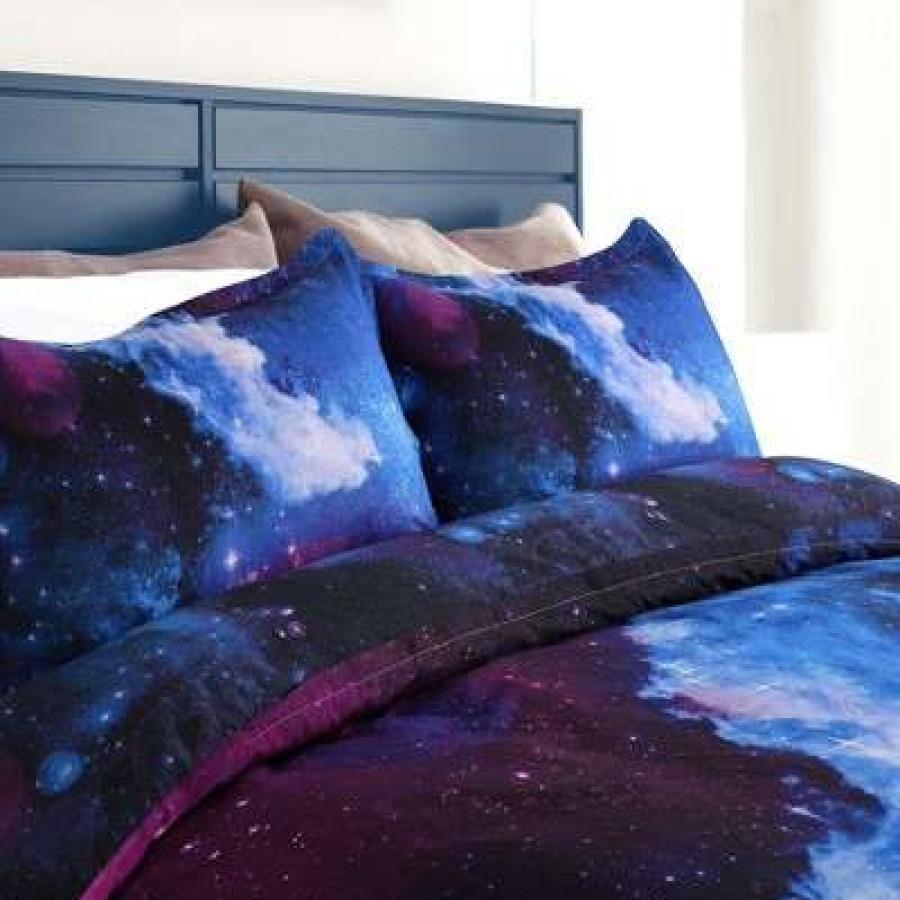 Duvet Cover Bedding Sets * | Best Deal 4 Pcs Polyester Star Sky Cosmos Night Bedding Sets Twin Blue Piccocasa