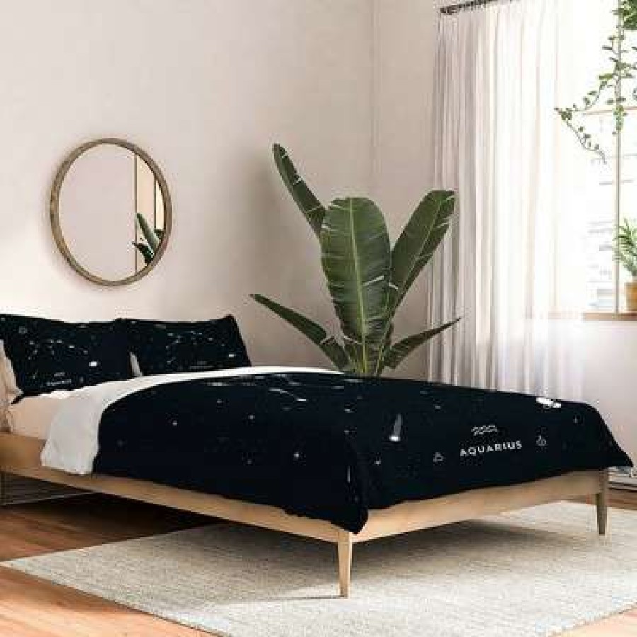 Coverlet Bedding Sets * | Top 10 Cuss Yeah Designs Aquarius Star Constellation Comforter Set Deny Designs Black