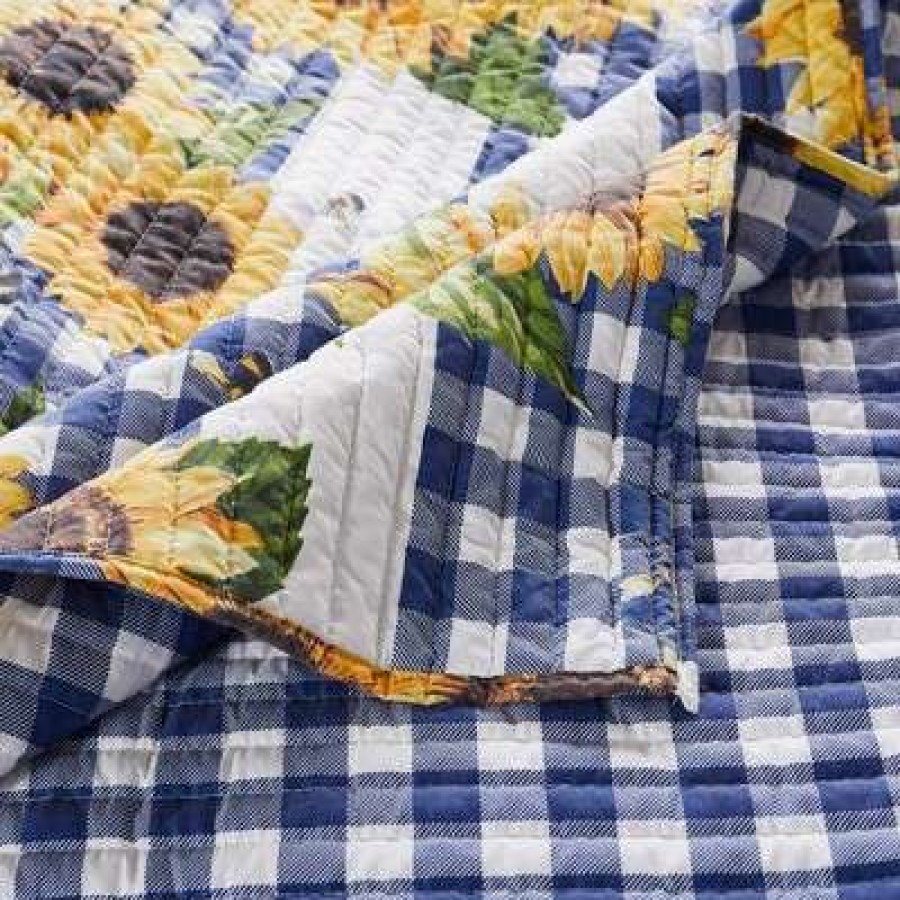 Quilt Bedding Sets * | Best Sale Sunflower Quilt & Sham Set Gold/Blue Greenland Home Fashions