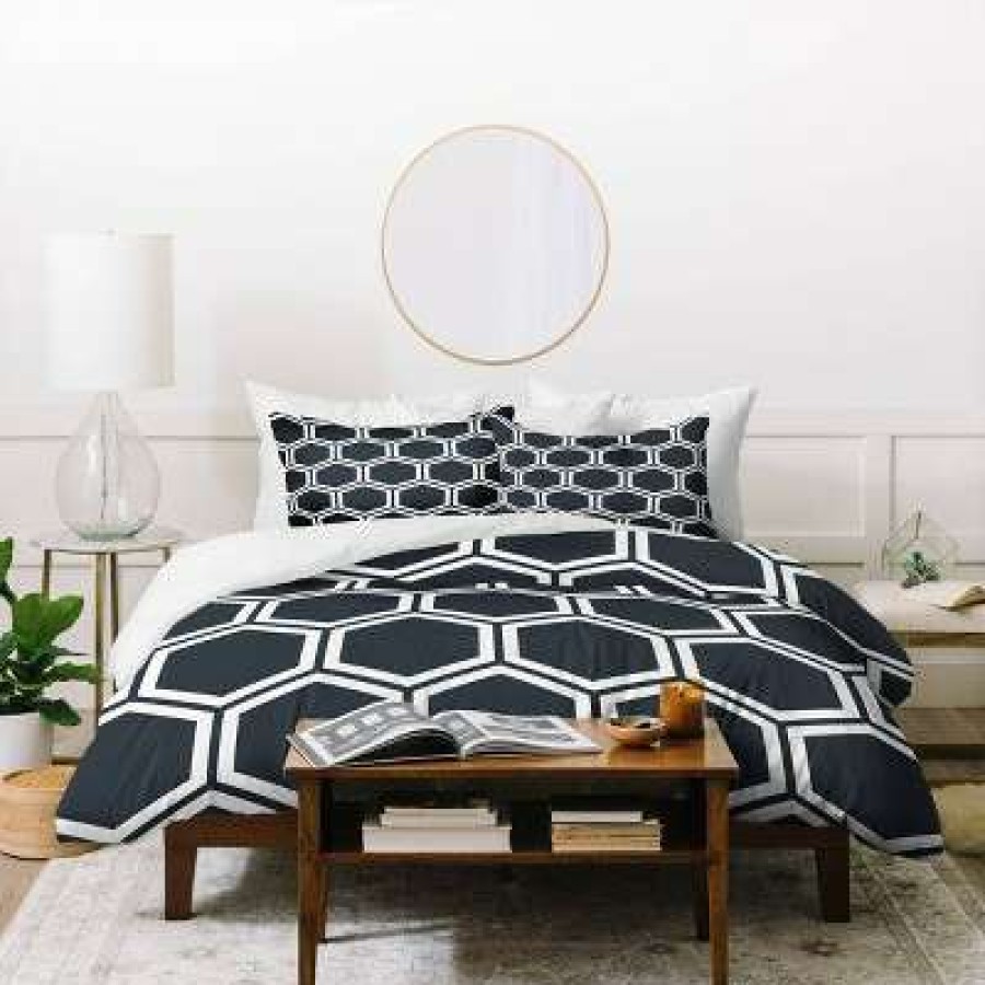 Duvet Cover Bedding Sets * | Best Reviews Of The Old Art Studio Hexagon Duvet Set Deny Designs Black/White