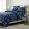 Duvet Cover Bedding Sets * | Budget Eva Floral Printed Flannel Oversized Duvet Cover Set Azores Home Slate Blue