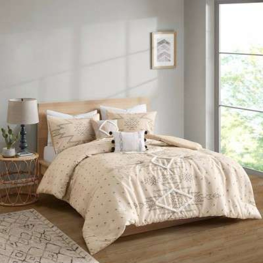 Duvet Cover Bedding Sets * | Wholesale Intelligent Design Taren Duvet Cover Set With Chenille Trim Natural