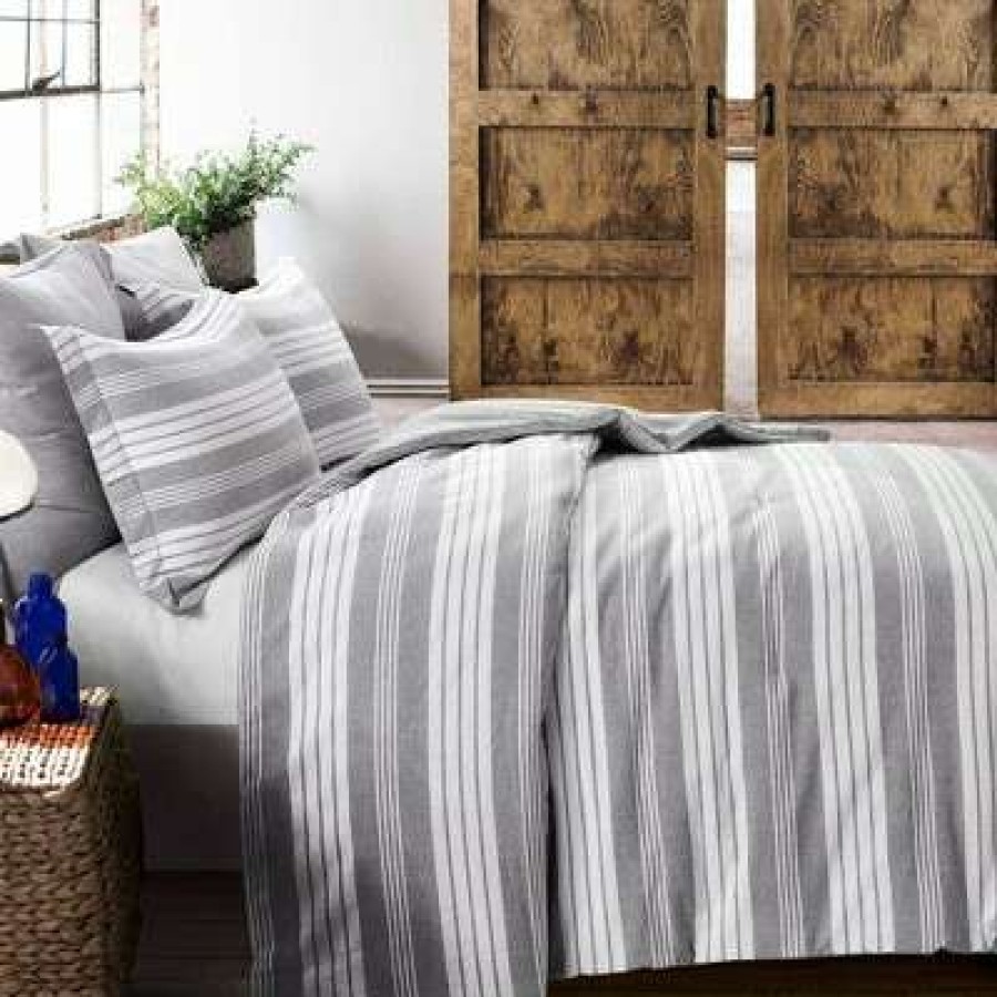 Comforter Bedding Sets * | Best Deal Lush Decor Farmhouse Yarn Dyed Stripe Comforter Set Lush Decor Gray