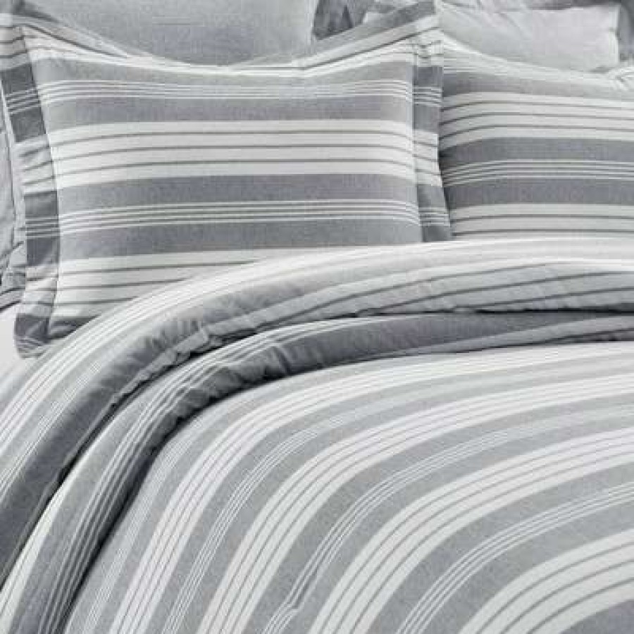 Comforter Bedding Sets * | Best Deal Lush Decor Farmhouse Yarn Dyed Stripe Comforter Set Lush Decor Gray