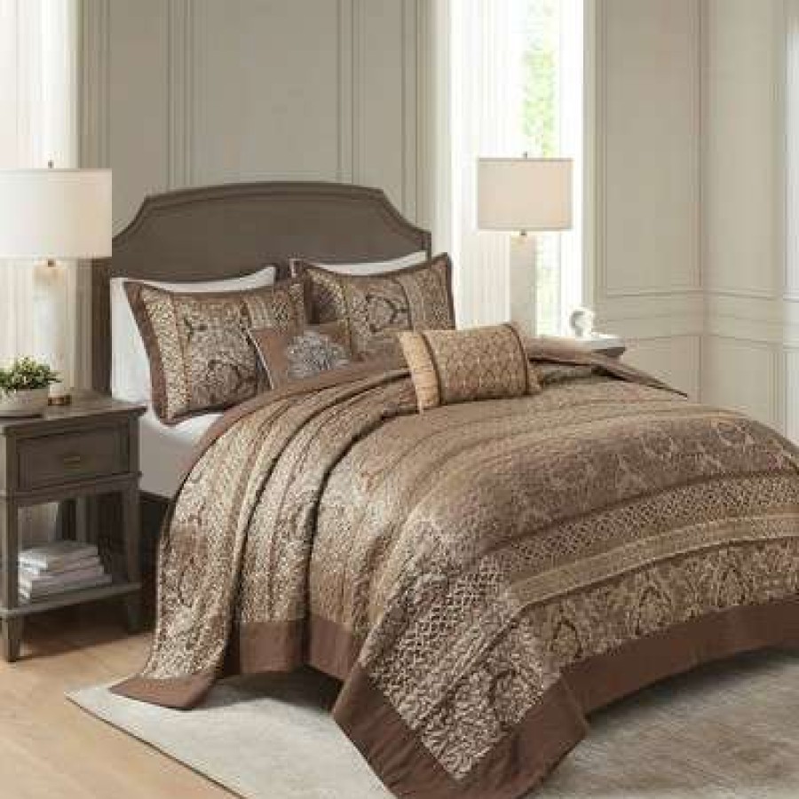 Bedspread Bedding Sets * | Coupon Madison Park 5Pc Mirage Jacquard Bedding Set Brown