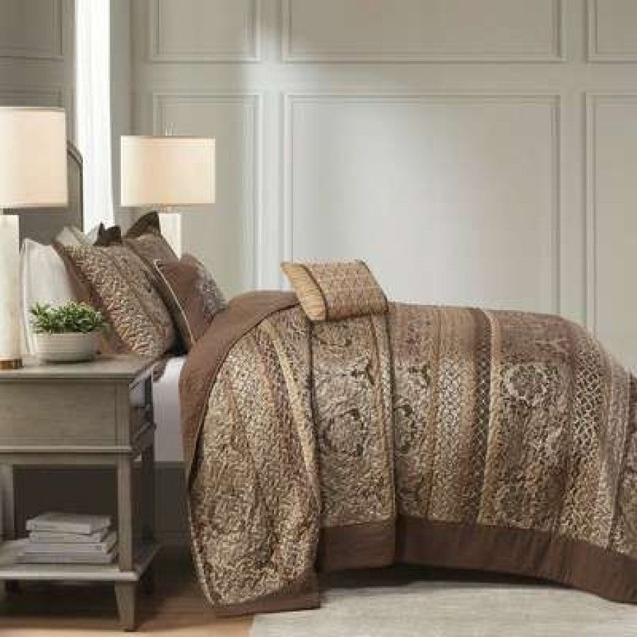 Bedspread Bedding Sets * | Coupon Madison Park 5Pc Mirage Jacquard Bedding Set Brown