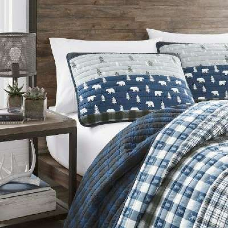 Quilt Bedding Sets * | Best Pirce Creek Plaid Reversible Quilt Set Blue Eddie Bauer