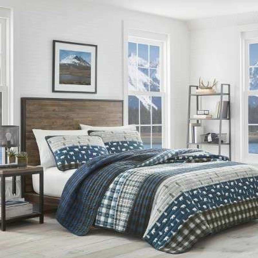 Quilt Bedding Sets * | Best Pirce Creek Plaid Reversible Quilt Set Blue Eddie Bauer