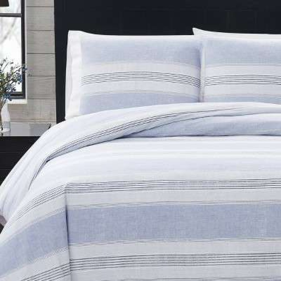 Comforter Bedding Sets * | Best Deal Stripe Flannel Comforter Set London Fog Blue/White