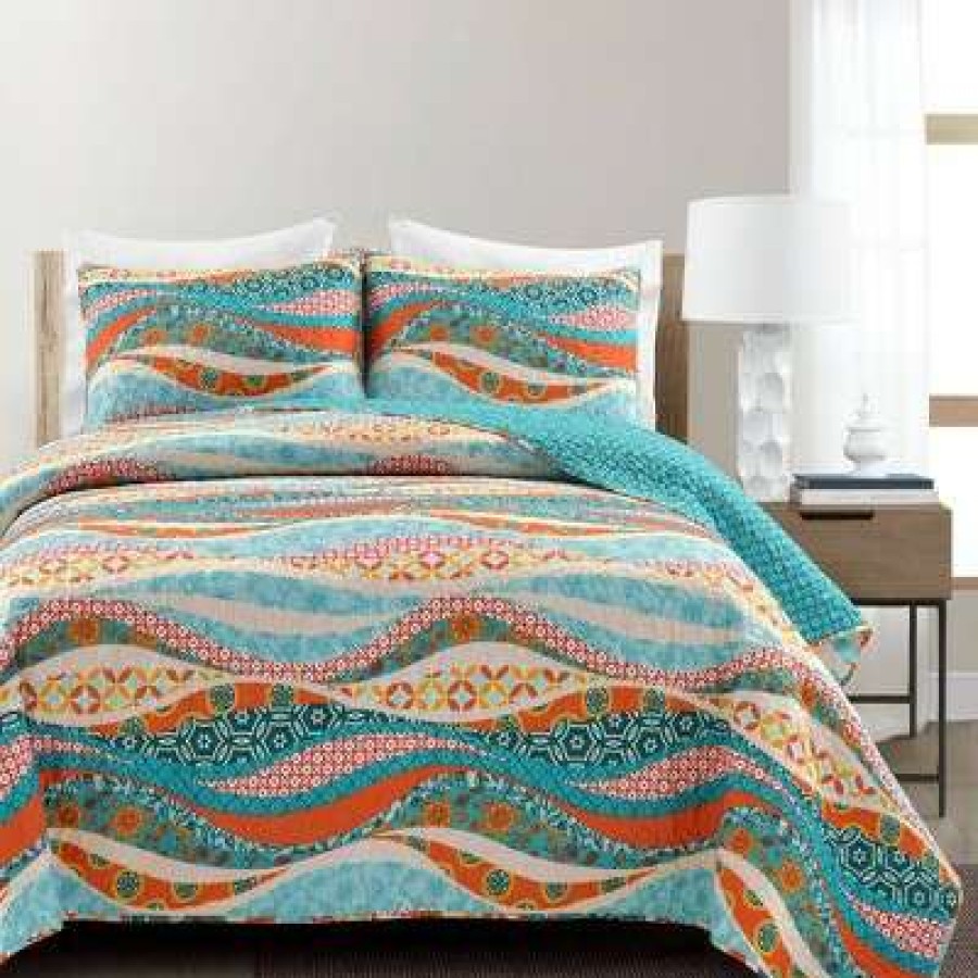 Quilt Bedding Sets * | Hot Sale Lush Decor Hailey Watercolor Wave Quilt Set Lush Decor Multicolor