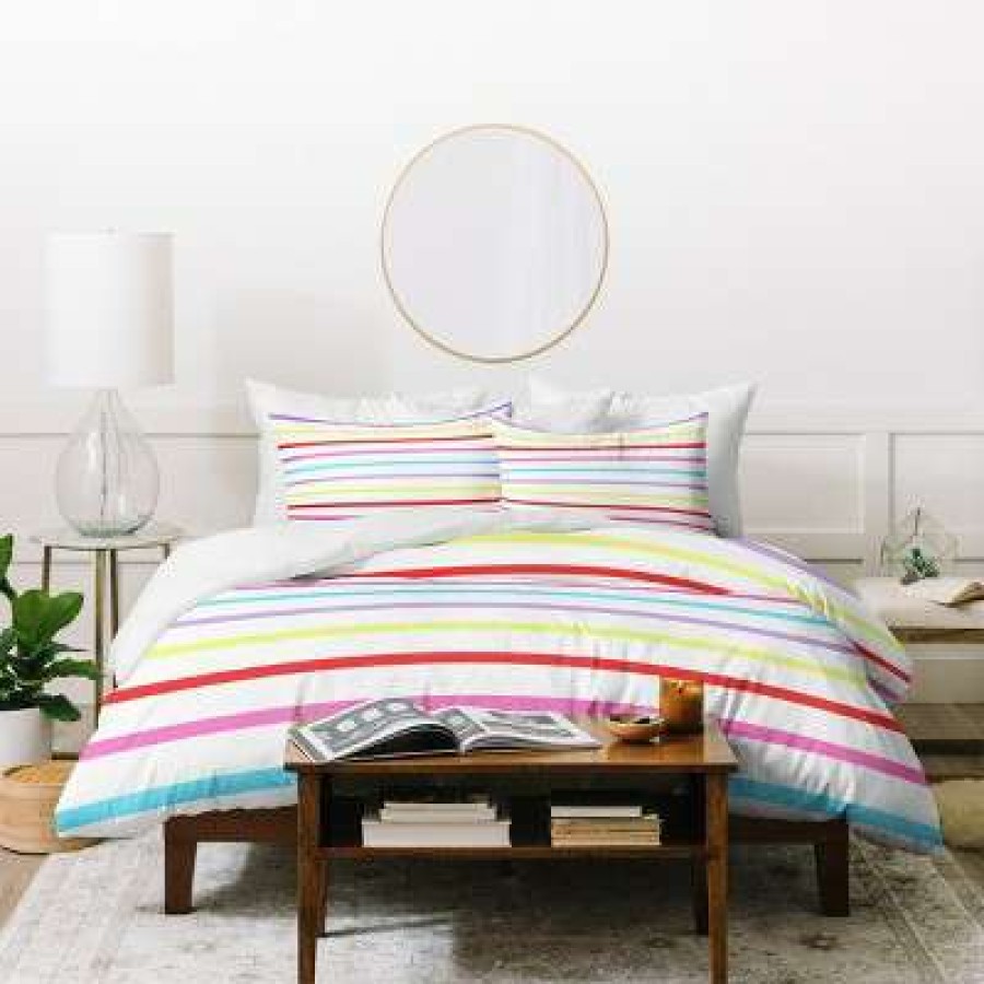 Duvet Cover Bedding Sets * | Best Reviews Of Kelly Haines Pop Of Color Stripes Duvet Cover Set Deny Designs