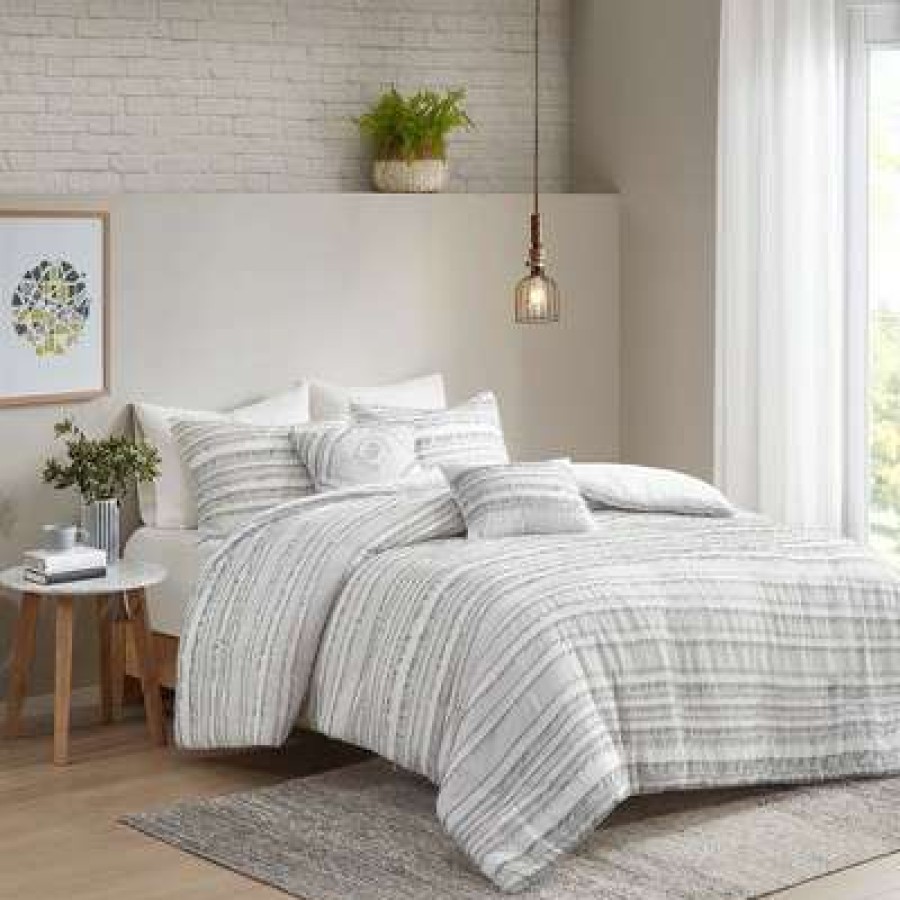 Duvet Cover Bedding Sets * | Budget Urban Habitat Jordan Cotton Clip Jacquard 5Pc Duvet Set Gray