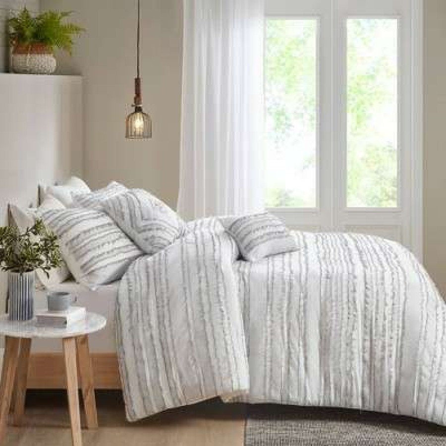 Duvet Cover Bedding Sets * | Budget Urban Habitat Jordan Cotton Clip Jacquard 5Pc Duvet Set Gray