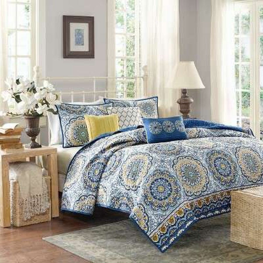 Quilt Bedding Sets * | Top 10 Madison Park Blue Menara Quilted Coverlet Set 6Pc