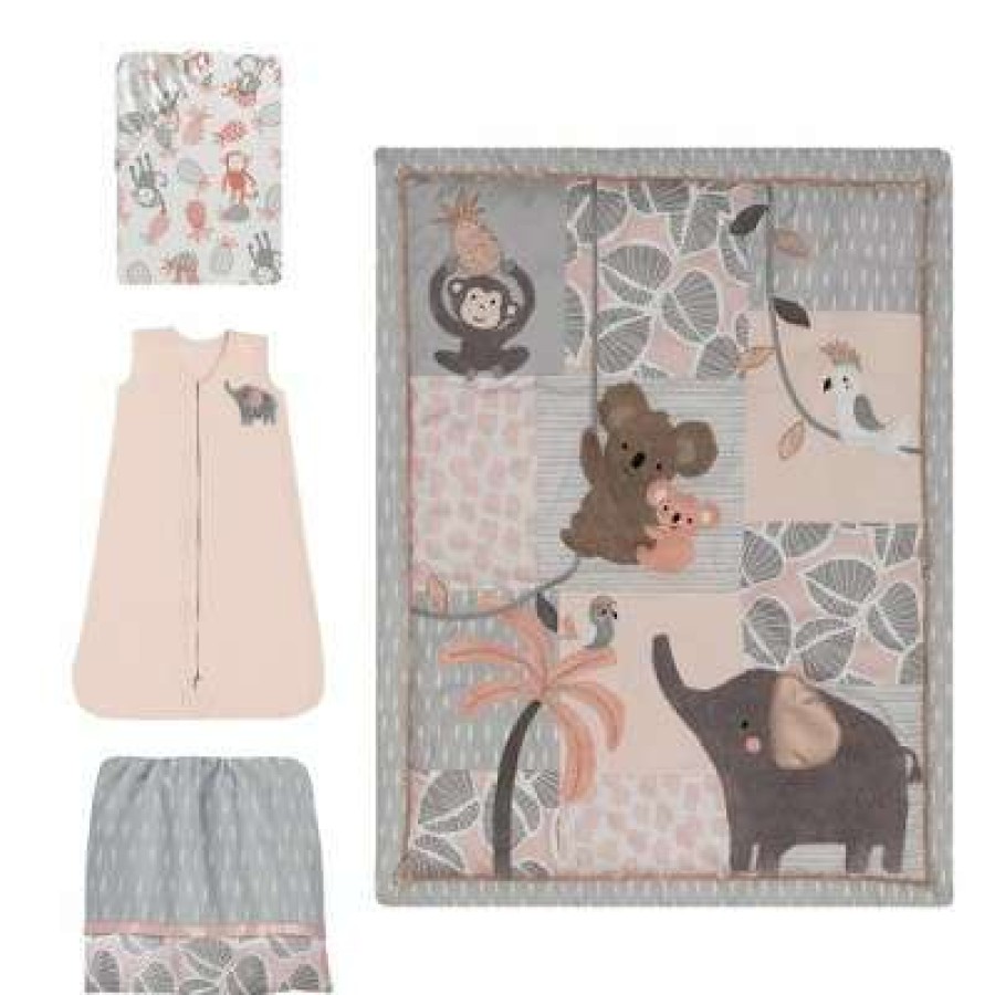 Quilt Bedding Sets * | Cheapest Lambs & Ivy Calypso 4-Piece Crib Bedding Set Pink, Gray, Gold, Animals, Jungle