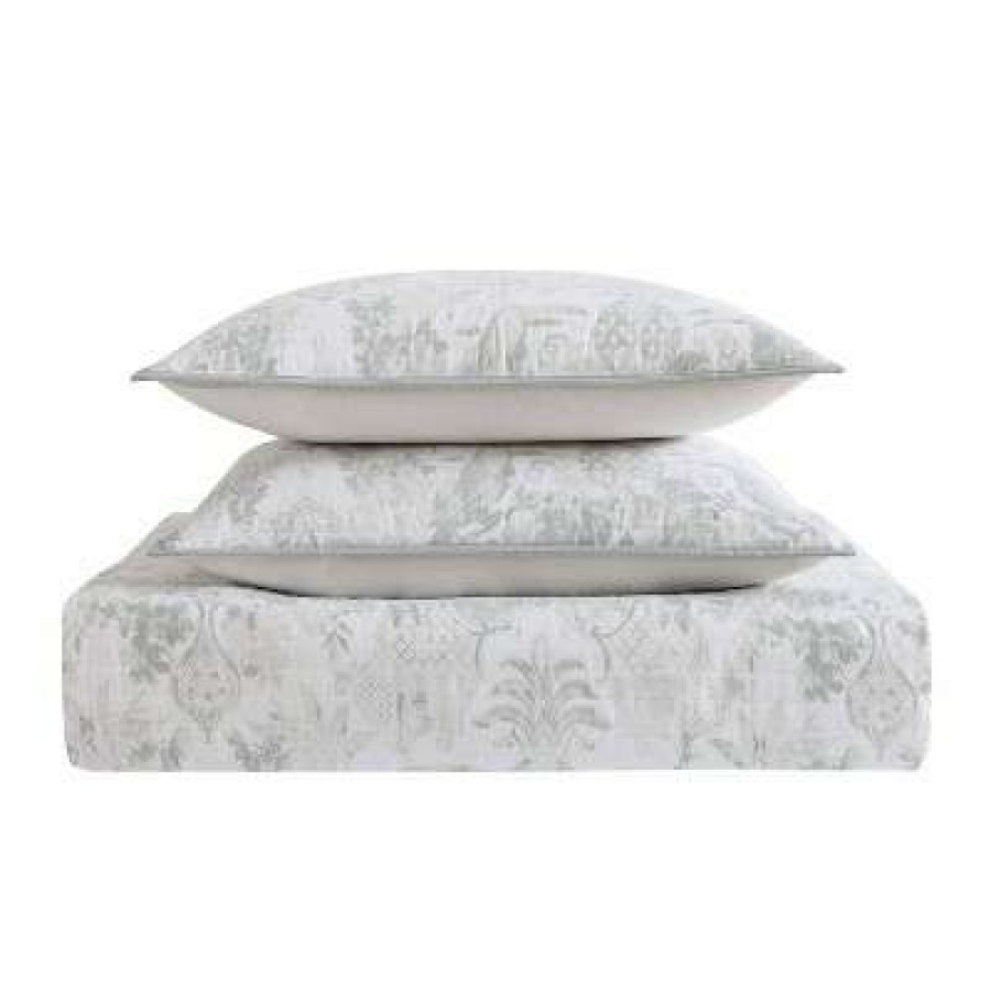 Quilt Bedding Sets * | Budget Tropical Plantation Toile Quilt Set Gray/White Oceanfront Resort