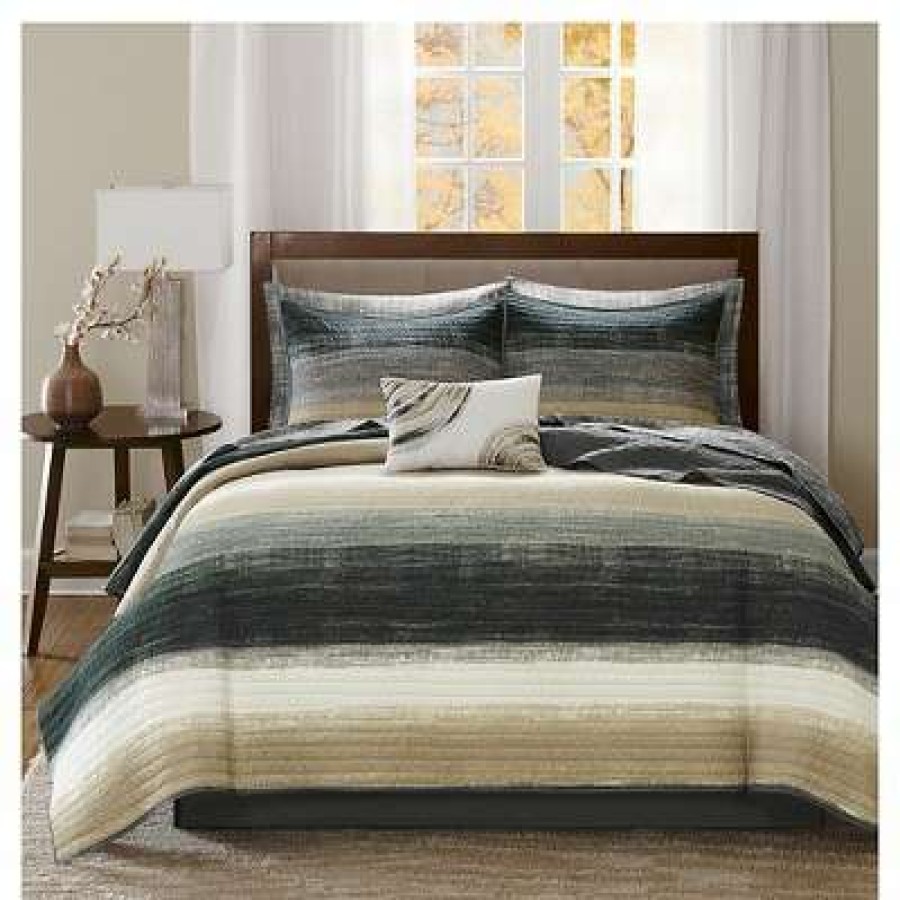 Coverlet Bedding Sets * | Best Reviews Of Madison Park Seth Striped Complete Multiple Piece Coverlet Set