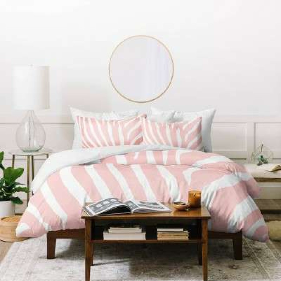 Duvet Cover Bedding Sets * | Cheapest Deny Designs Natalie Baca Zebra Stripes Rose Quartz Duvet Set Pink/White