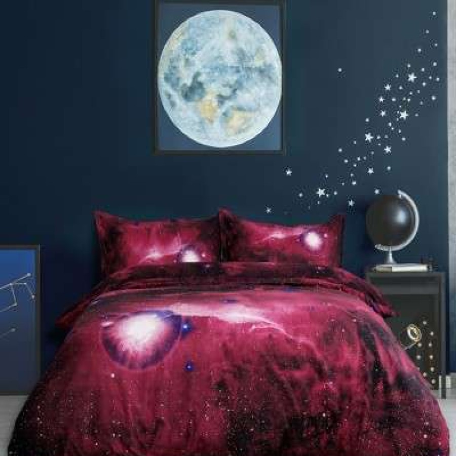 Duvet Cover Bedding Sets * | Hot Sale 4 Pcs Queen Polyester Galaxy Sky Cosmos Night Pattern 3D Printed Bedding Sets Red Piccocasa