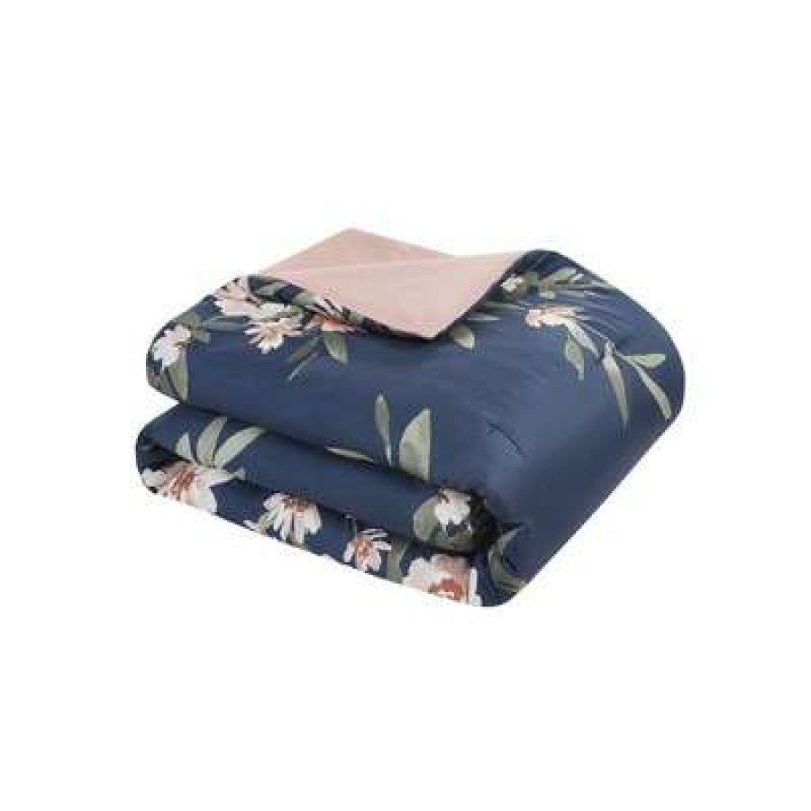 Comforter Bedding Sets * | Wholesale Leilani Floral Print Comforter Bedding Set Navy/Blush