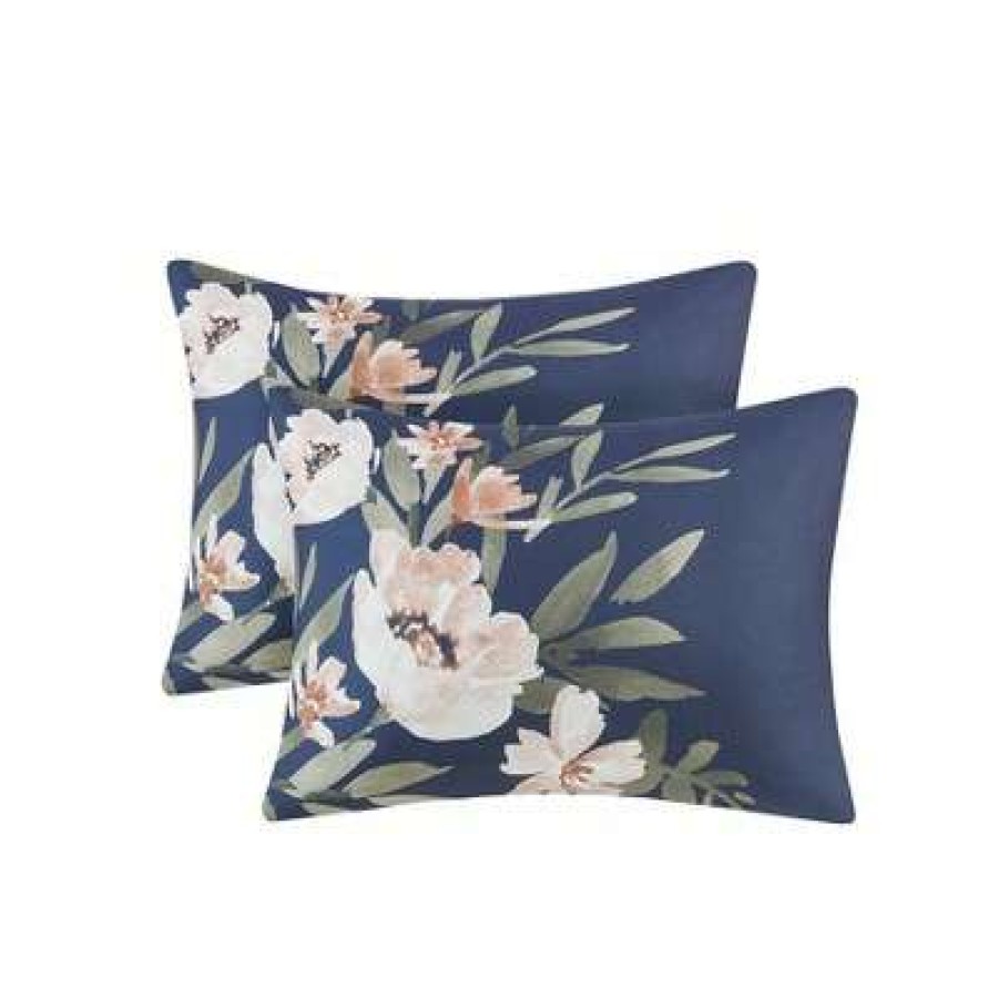 Comforter Bedding Sets * | Wholesale Leilani Floral Print Comforter Bedding Set Navy/Blush