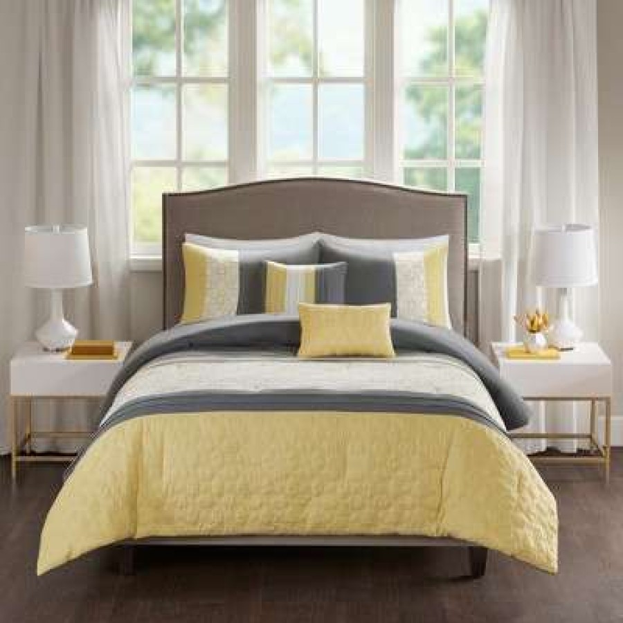 Comforter Bedding Sets * | Wholesale 510 Design 5Pc Merissi Embroidered Comforter Set Yellow/Gray