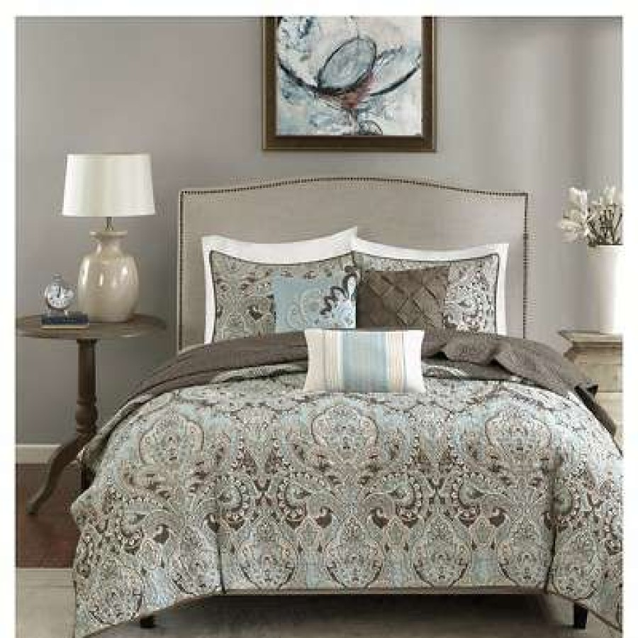 Quilt Bedding Sets * | Best Reviews Of Madison Park Leona Paisley Quilted Coverlet Set 6Pc Brown