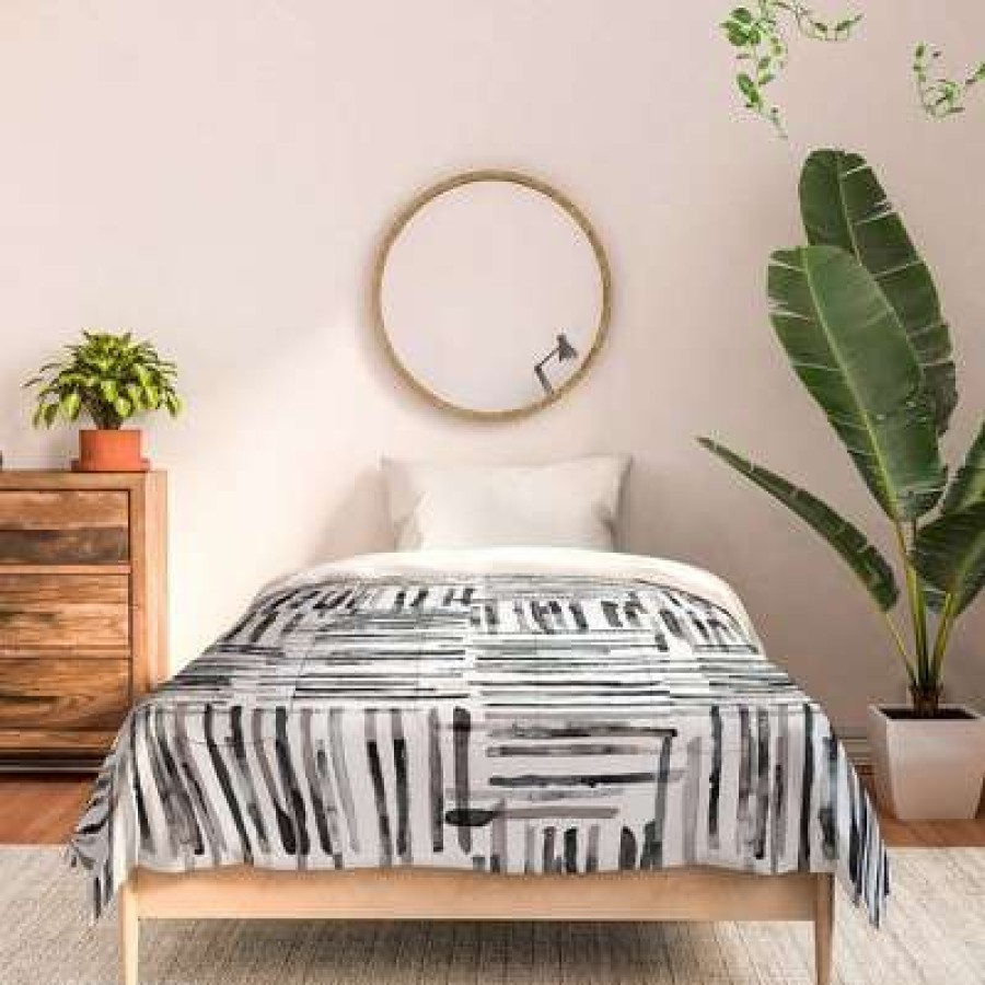 Comforter Bedding Sets * | Best Reviews Of Ninola Design Hand Painted Mineral Stripes Cotton Comforter Set Deny Designs Black