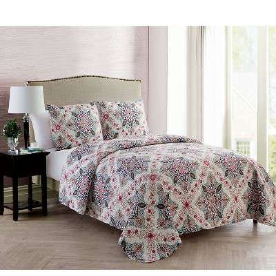 Quilt Bedding Sets * | Promo 3Pc Wyndham Pinsonic Reversible Quilt Set Beige Vcny