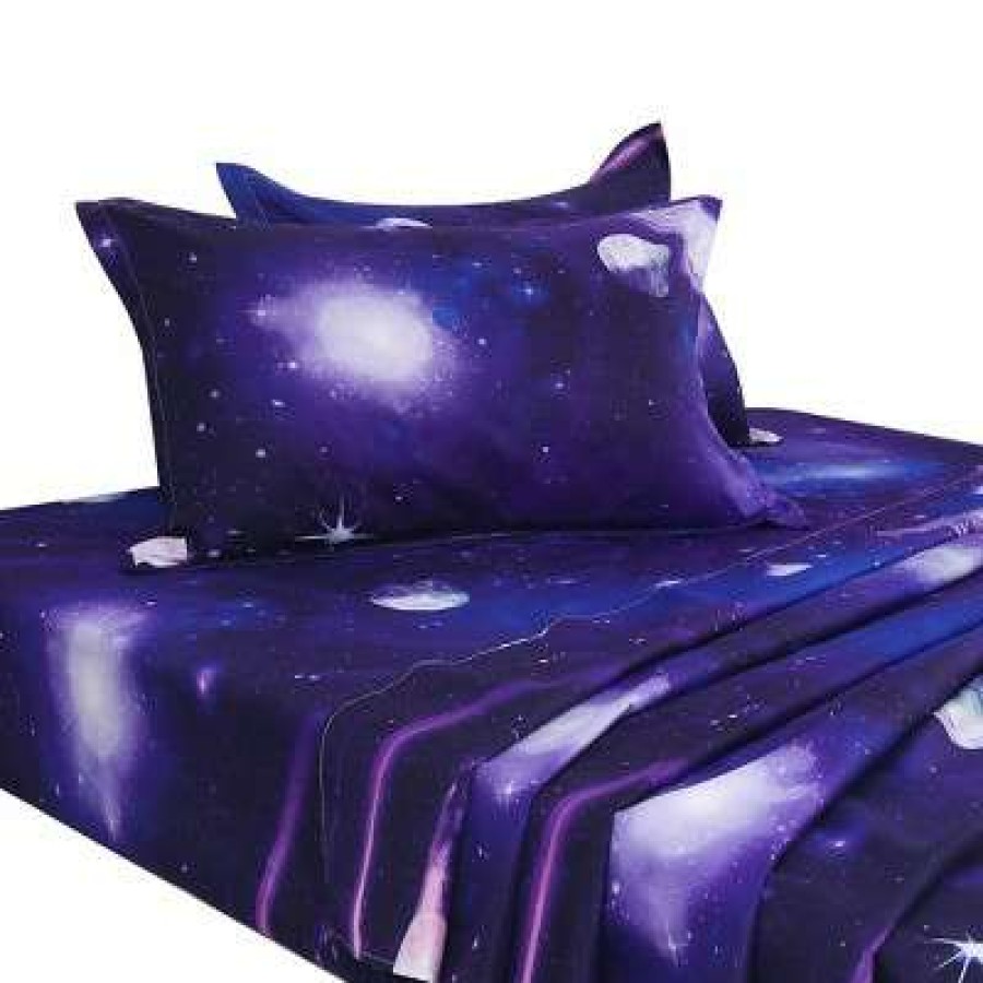 Coverlet Bedding Sets * | Promo 4 Pcs Polyester Galaxy Stars Themed Bedding Sets Piccocasa Purple