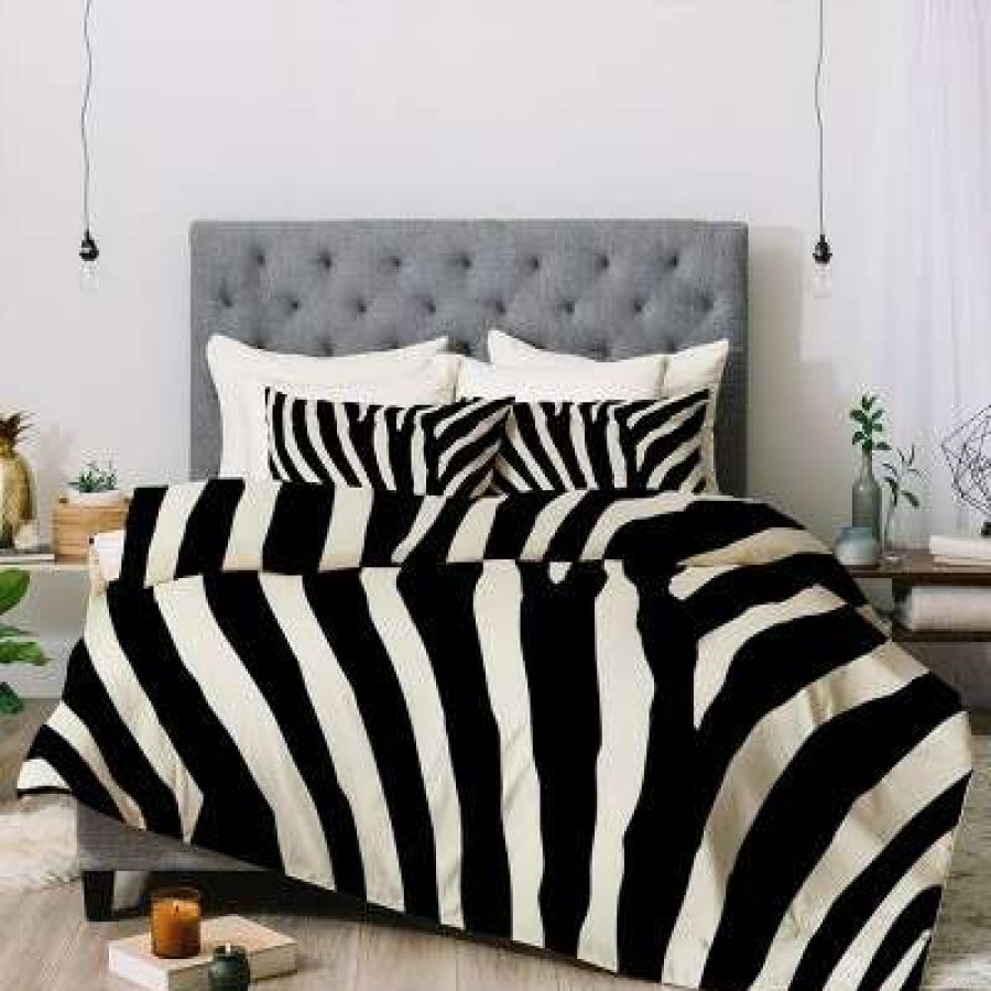 Comforter Bedding Sets * | Brand New Deny Designs Natalie Baca Zebra Stripes Comforter Set Black/White