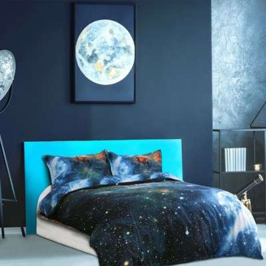 Duvet Cover Bedding Sets * | Promo 3 Pcs Polyester Galaxy Sky Cosmos Night Bedding Sets Queen Multicolor Piccocasa