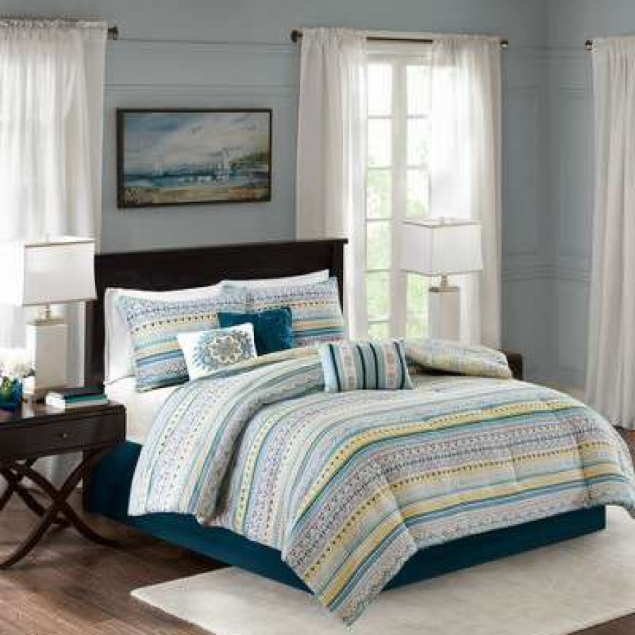 Comforter Bedding Sets * | Top 10 Madison Park Corynn 7Pc Reversible Cotton Sateen Comforter Bedding Set