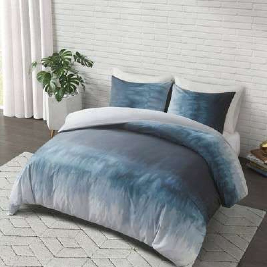 Duvet Cover Bedding Sets * | Wholesale Jessa Cotton Printed Duvet Cover & Sham Set Cosmoliving By Cosmopolitan Blue