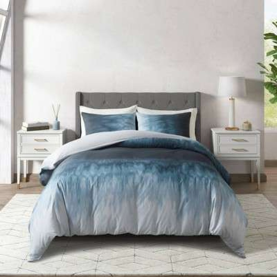 Duvet Cover Bedding Sets * | Wholesale Jessa Cotton Printed Duvet Cover & Sham Set Cosmoliving By Cosmopolitan Blue