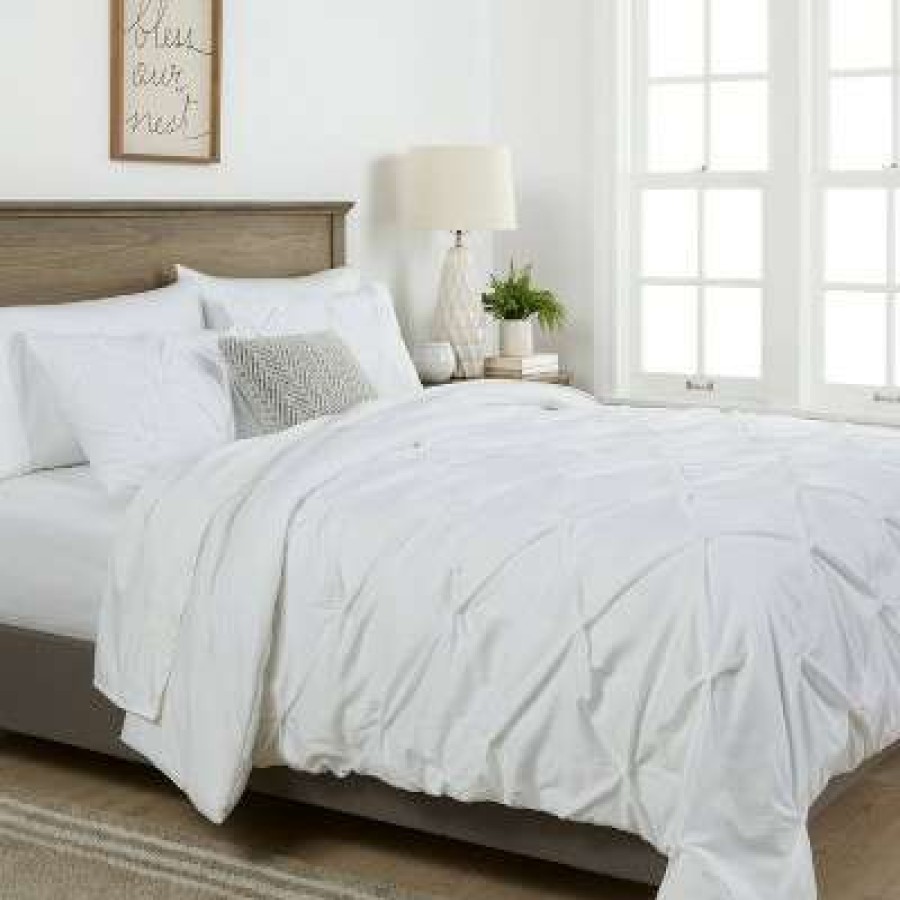 Comforter Bedding Sets * | Deals White Pinched Pleat Comforter Set (Full/Queen) 3Pc Threshold