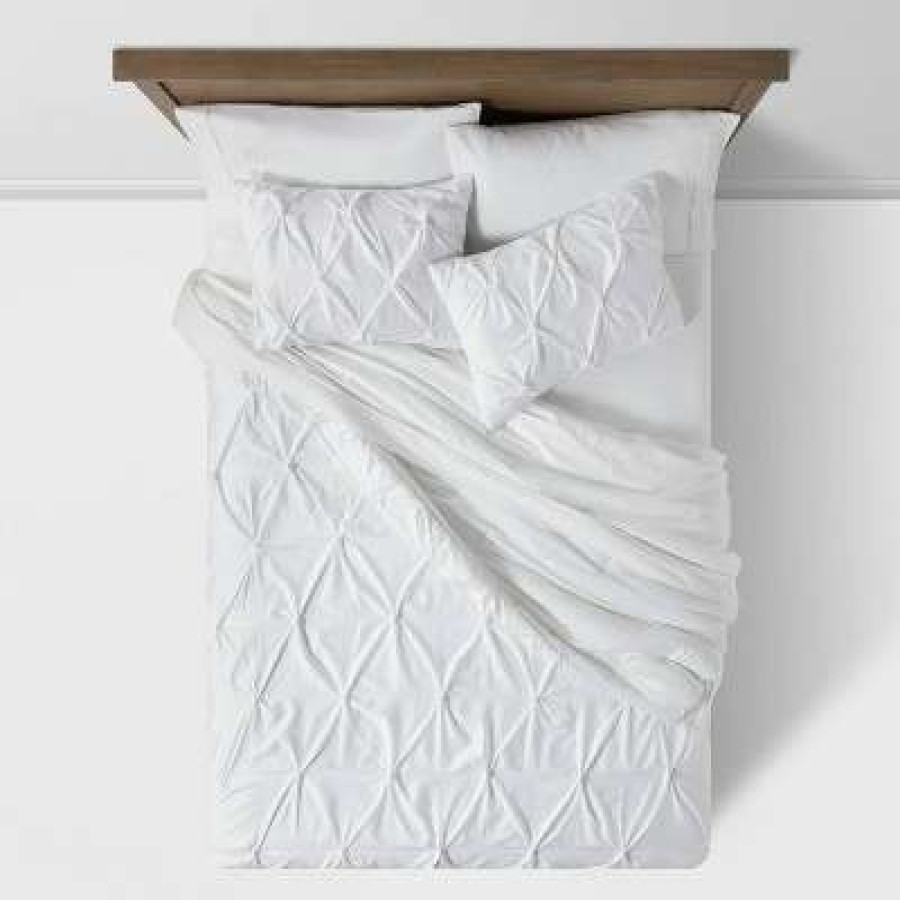 Comforter Bedding Sets * | Deals White Pinched Pleat Comforter Set (Full/Queen) 3Pc Threshold