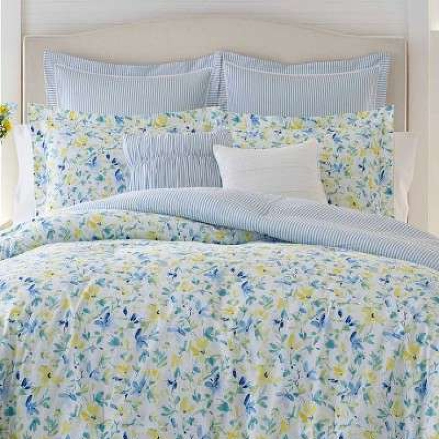 Comforter Bedding Sets * | Wholesale Laura Ashley Nora Reversible Comforter & Sham Set Blue