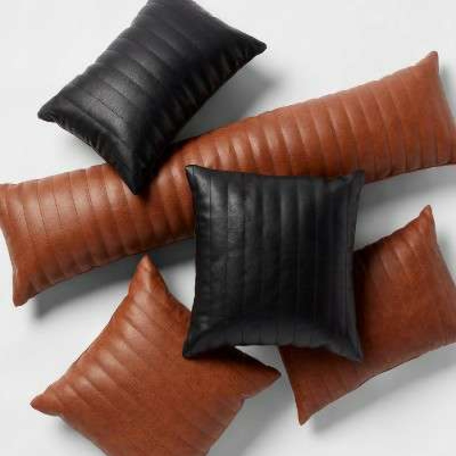 Bedding Collections * | Budget Faux Leather Channel Stitch Decorative Throw Pillow Collection Threshold