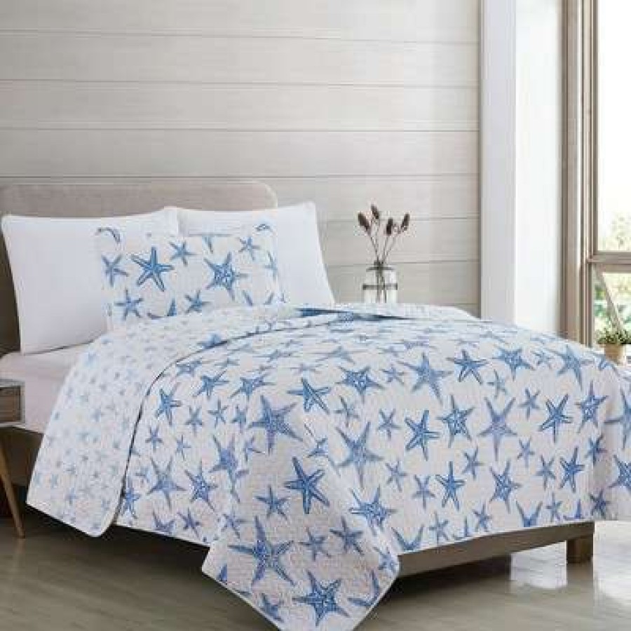 Quilt Bedding Sets * | Wholesale Great Bay Home Trinidad Coastal Reversible Quilt Set Twin Blue