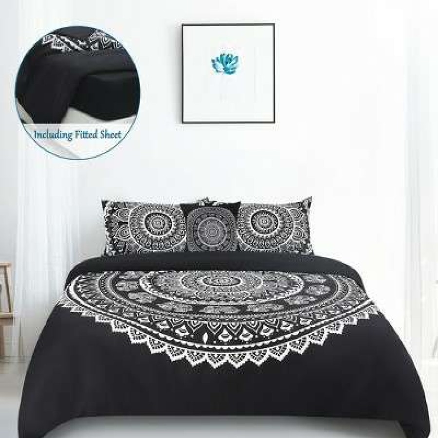 Duvet Cover Bedding Sets * | Buy 5 Pcs Polyester Bohemian Bedding Sets Queen Black Piccocasa