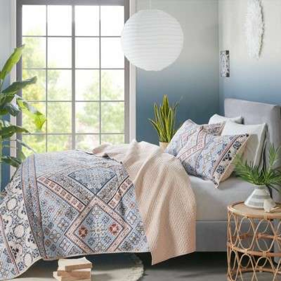 Coverlet Bedding Sets * | Best Reviews Of Madison Park 3Pc Blaire Printed Microfiber Coverlet Set Blue