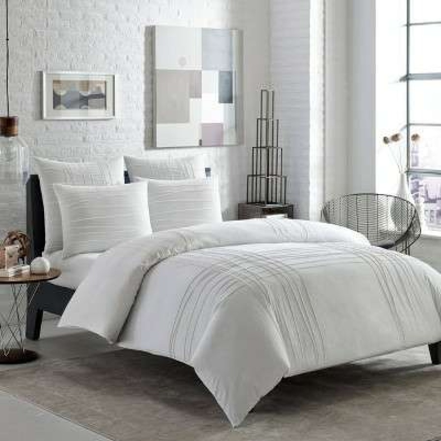 Comforter Bedding Sets * | Brand New Variegated Pleats Comforter Set White City Scene