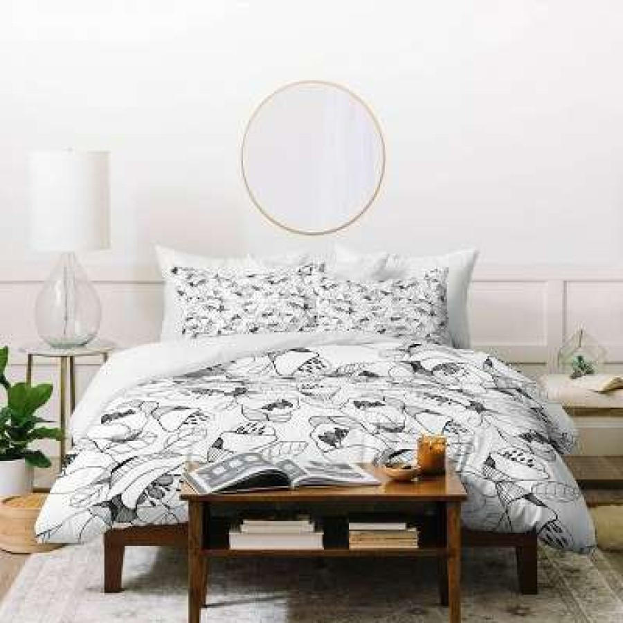 Duvet Cover Bedding Sets * | Budget Cayenablanca Lines Duvet Set Deny Designs White/Black