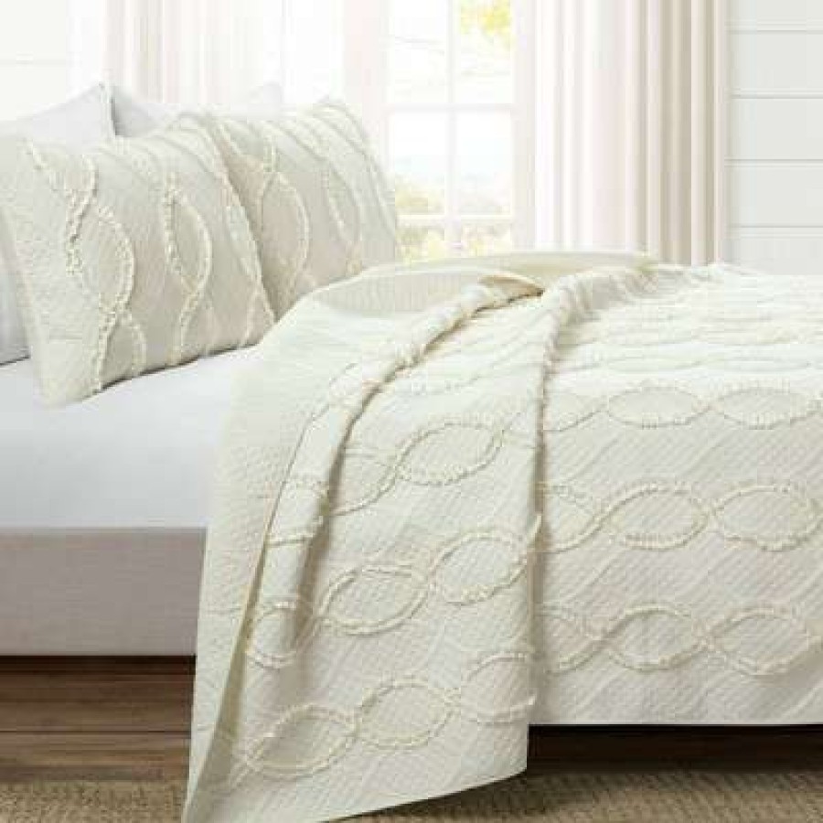 Quilt Bedding Sets * | Outlet Lush Decor 3Pc Avon Textured Ruffle Quilt Set Lush Decor