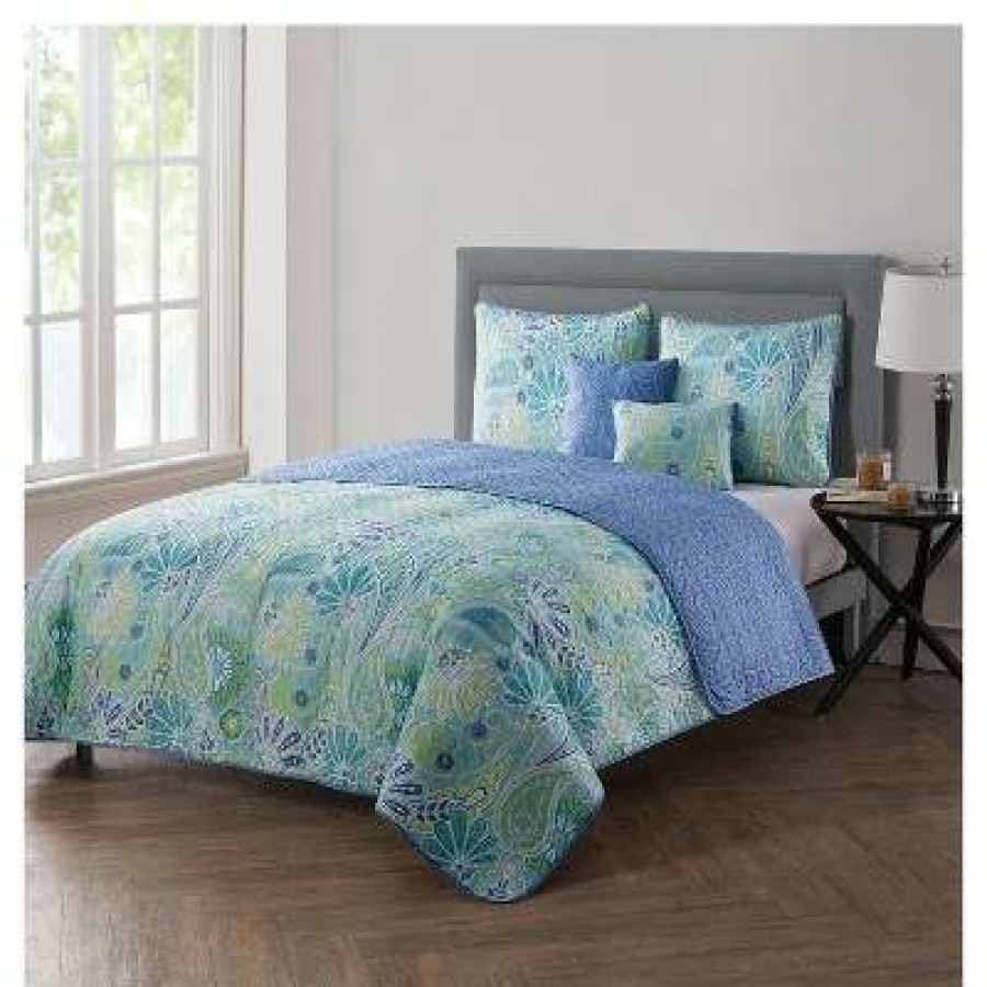 Quilt Bedding Sets * | Cheapest Blue Reversible Harmony Quilt Set (Queen) Vcny