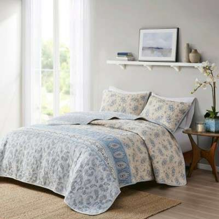 Coverlet Bedding Sets * | Discount Madison Park 3Pc Heidi Reversible Cotton Coverlet Set Blue/Beige